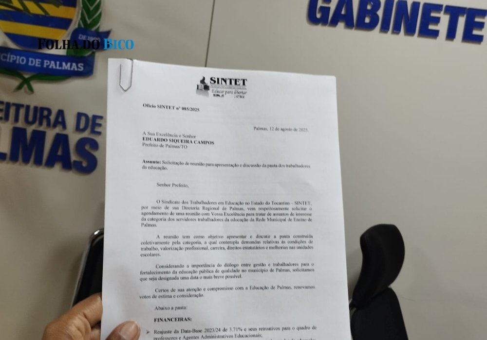 Sintet pressiona Prefeitura de Palmas por piso nacional e reajustes pendentes do magistério - Imagem do artigo original