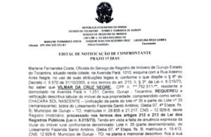 Cartório de Gurupi divulga edital para notificar confrontante em processo de retificação de imóvel