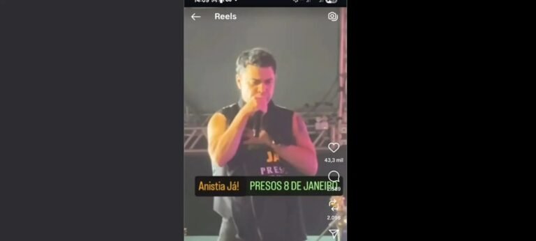 Zezé Di Camargo exibe camiseta que pede anistia aos presos de 8 de janeiro em show em SC