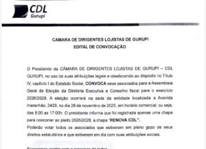 CDL Gurupi convoca assembleia para eleger diretoria e conselho fiscal do triênio 2026/2028