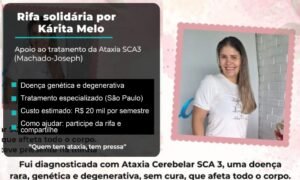 Gurupi lança rifa para ajudar psicóloga Kárita Melo a enfrentar Ataxia Cerebelar SCA3