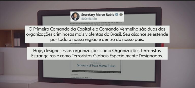 Estados Unidos vão rotular PCC e Comando Vermelho como organizações terroristas