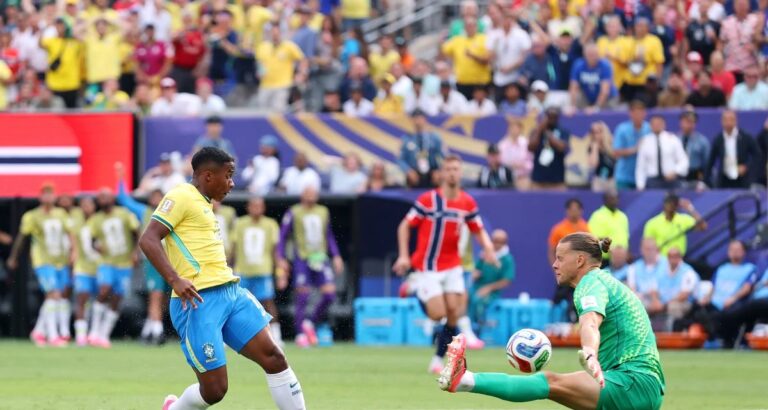Internautas repercutem gol perdido por Endrick contra a Noruega